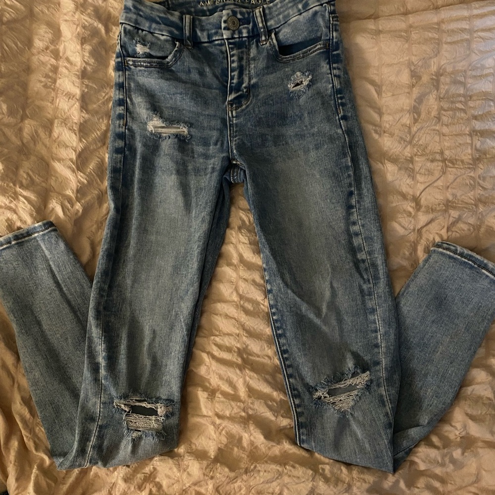 American Eagle Outfitters Distressed Skinny Jeans - Blue
